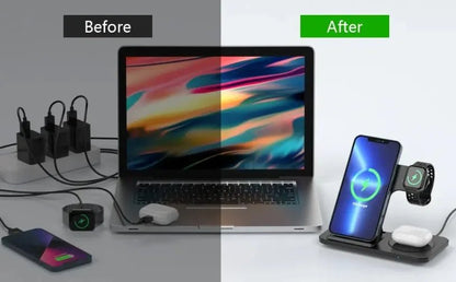 Limited Edition Premium 3 In 1 Wireless Charger Stand Dock Foldable Fast Charge For iPhone Watch AirPods Pro - merch gone viral.