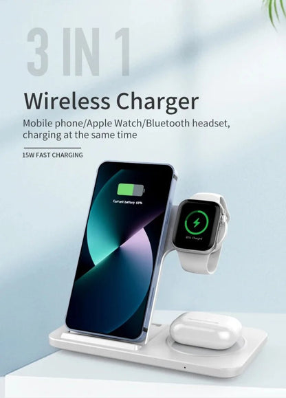 Limited Edition Premium 3 In 1 Wireless Charger Stand Dock Foldable Fast Charge For iPhone Watch AirPods Pro - merch gone viral.