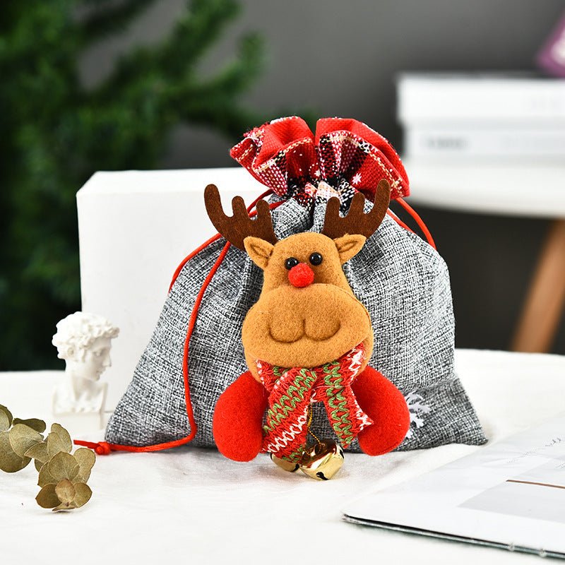 Linen Christmas Handbag Gift Set With Santa Deer Snowman Motifs - Merch Gone Viral