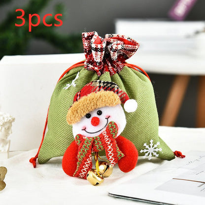 Linen Christmas Handbag Gift Set With Santa Deer Snowman Motifs - Merch Gone Viral