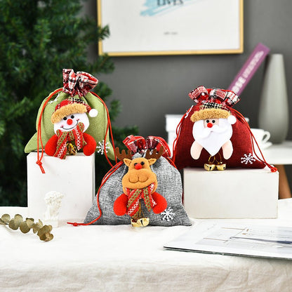 Linen Christmas Handbag Gift Set With Santa Deer Snowman Motifs - Merch Gone Viral