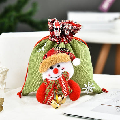 Linen Christmas Handbag Gift Set With Santa Deer Snowman Motifs - Merch Gone Viral