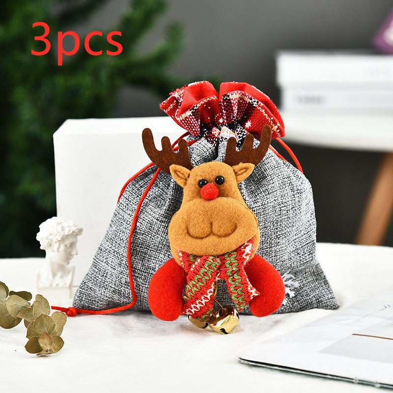 Linen Christmas Handbag Gift Set With Santa Deer Snowman Motifs - Merch Gone Viral
