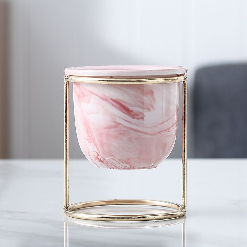 Marble Pattern Gilded Ceramic Flower Pot With Iron Frame - Merch Gone Viral