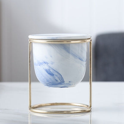 Marble Pattern Gilded Ceramic Flower Pot With Iron Frame - Merch Gone Viral