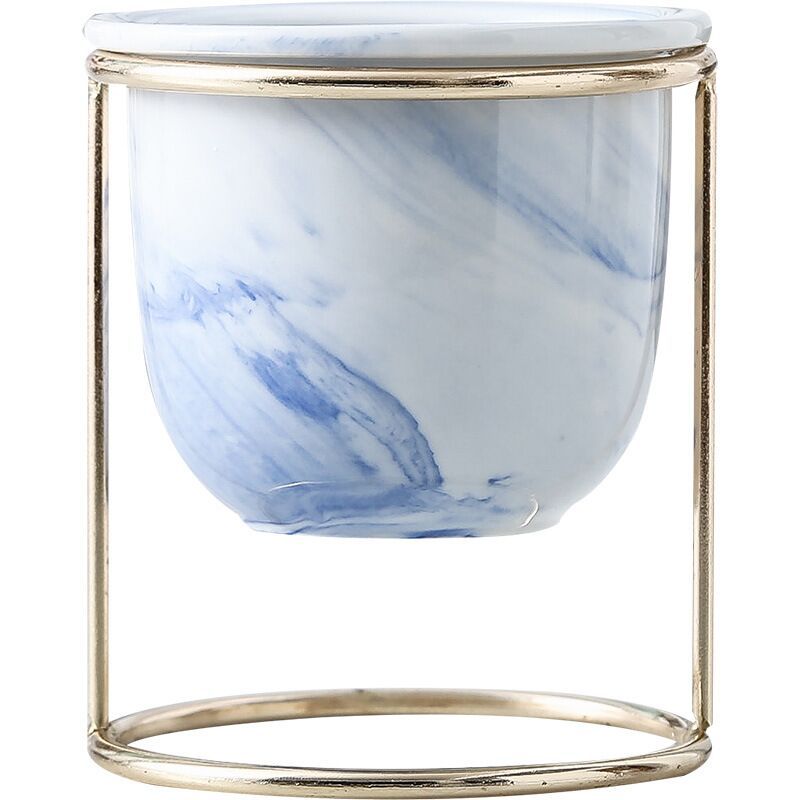 Marble Pattern Gilded Ceramic Flower Pot With Iron Frame - Merch Gone Viral