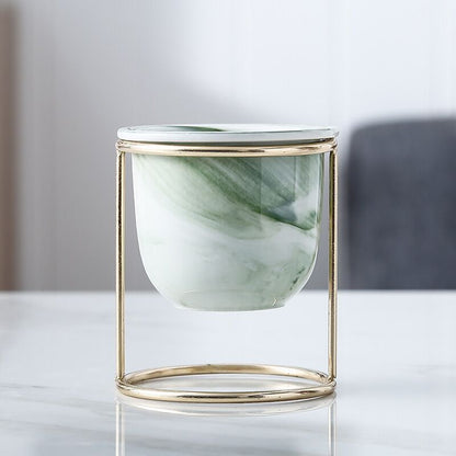 Marble Pattern Gilded Ceramic Flower Pot With Iron Frame - Merch Gone Viral