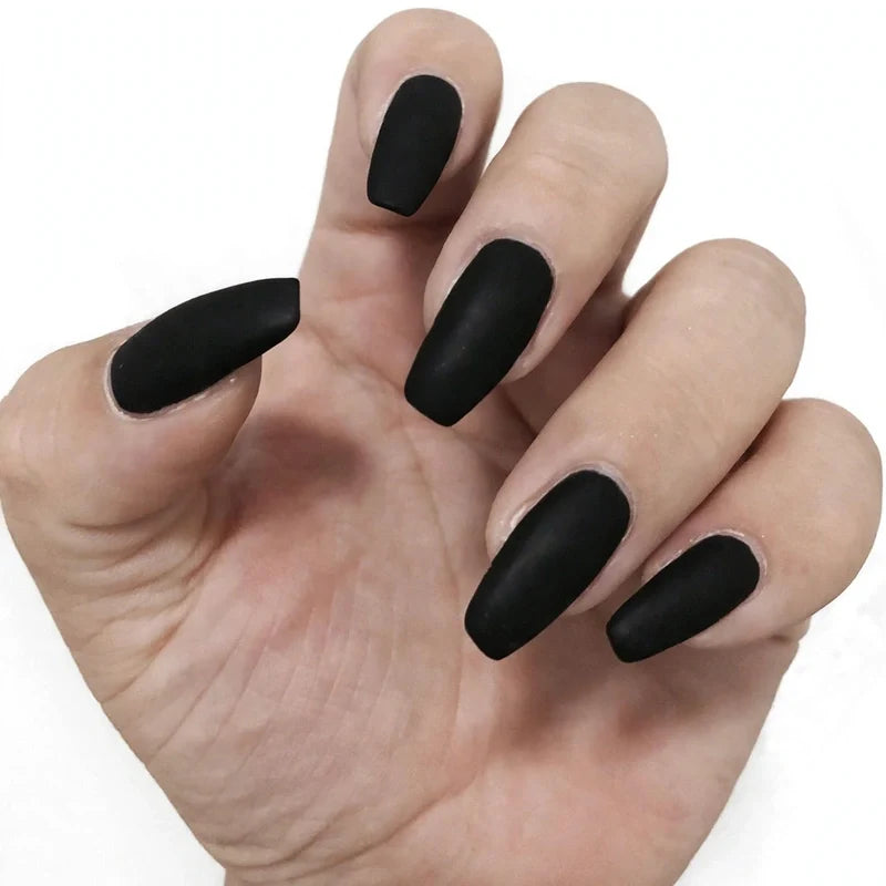 Matte ballet press-on nails, close view