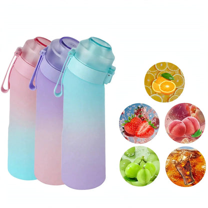 Scent Pod Hydration Water Bottle set: 3 pastel pink, lavender and teal bottles with round flavor icons