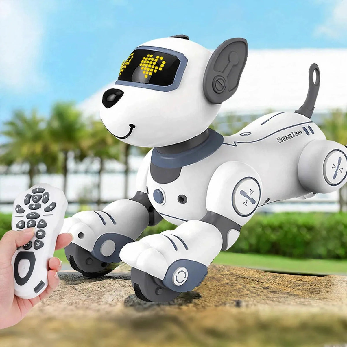 Programmable remote-control robot dog with LED display face