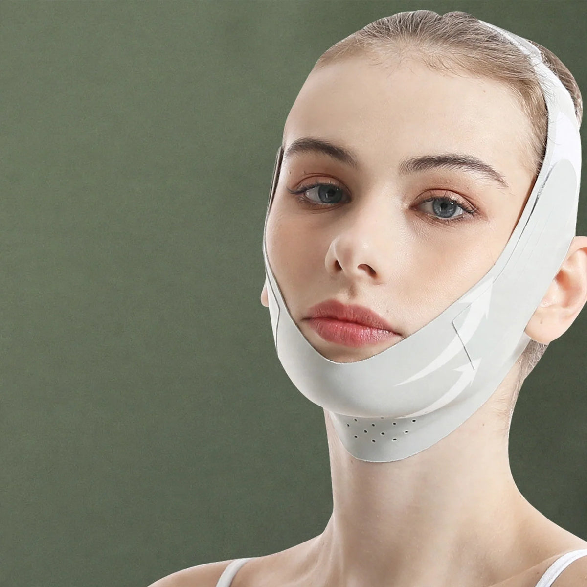 Face lifting compression bandage for jawline contouring support with breathable fabric