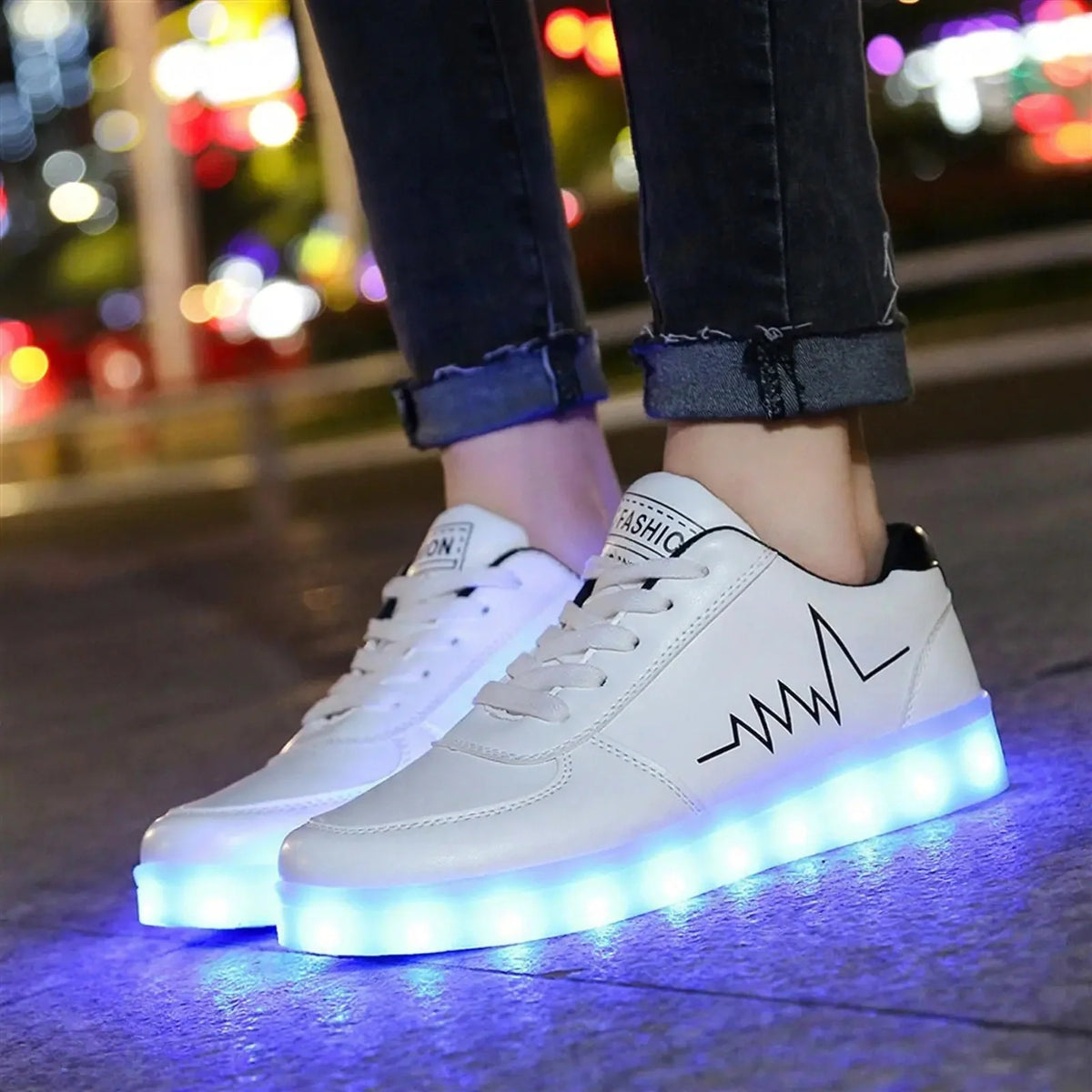 LED light up sneakers with glowing soles and side design