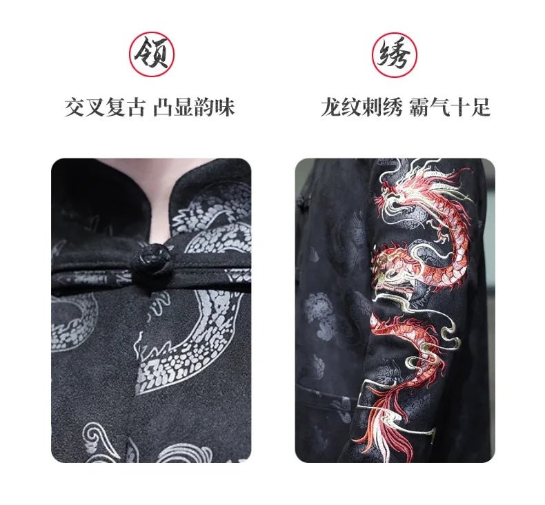 Men Dragon Embroidered Tang Suit Jacket With Stand Collar - Merch Gone Viral