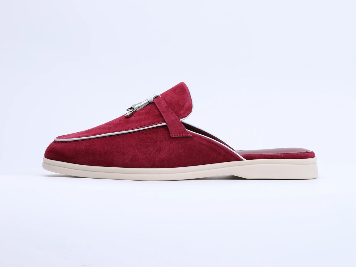 Women's cushioned suede mules with tassel and metal ring detail view 13