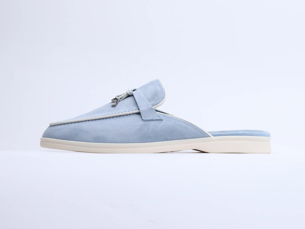 Women's cushioned suede mules with tassel and metal ring detail view 16