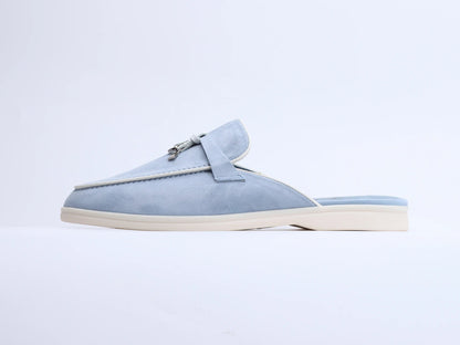 Women's cushioned suede mules with tassel and metal ring detail view 16