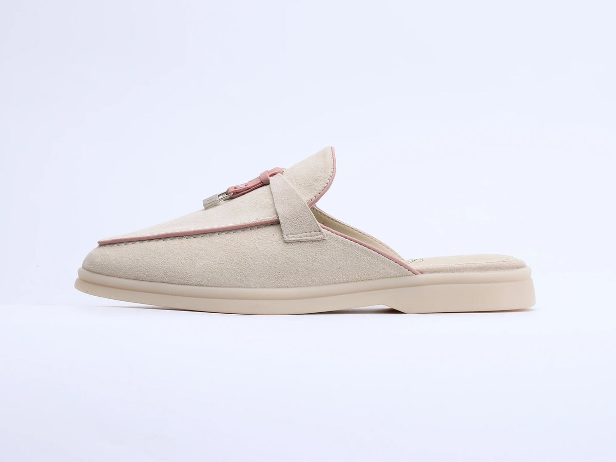 Women's cushioned suede mules with tassel and metal ring detail view 25