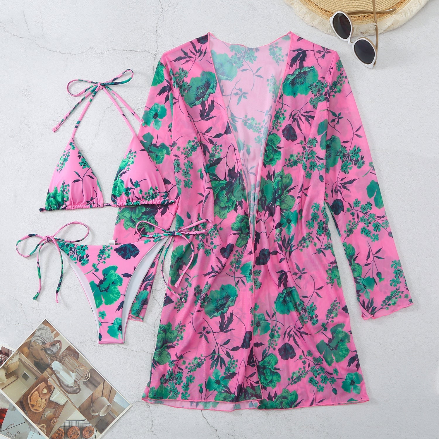 New Swimsuit Women's Printed Mesh Three - piece Blouse - merch gone viral.