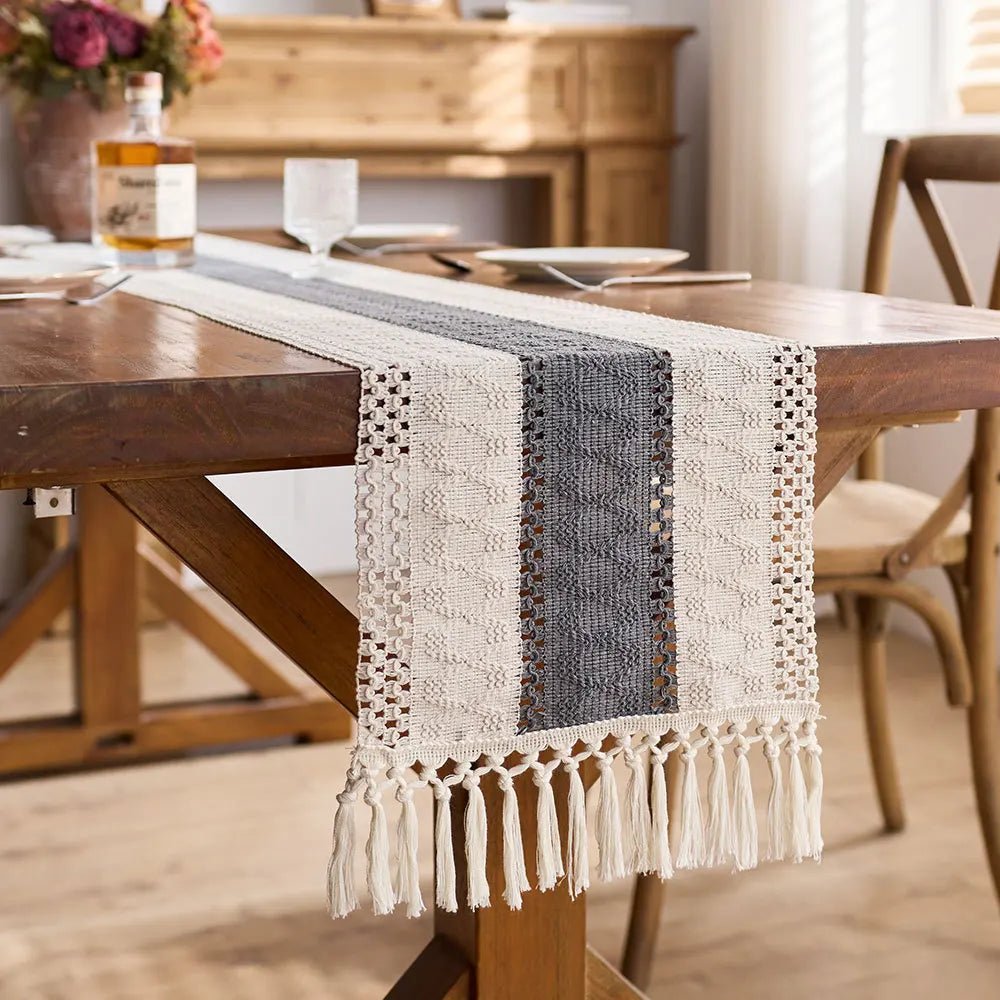 Table runner boho tassel woven cotton dining centerpiece