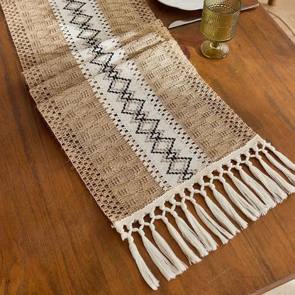 Table runner boho tassel dining centerpiece woven cotton texture