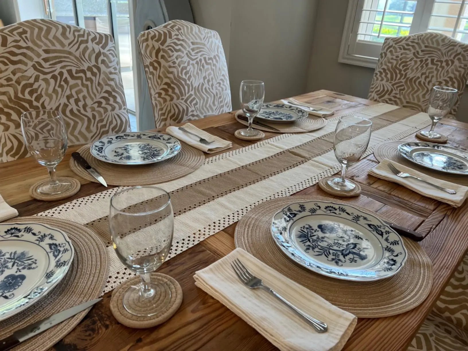 Premium Burlap Table Runner with Crochet Lace Trim - merch gone viral.