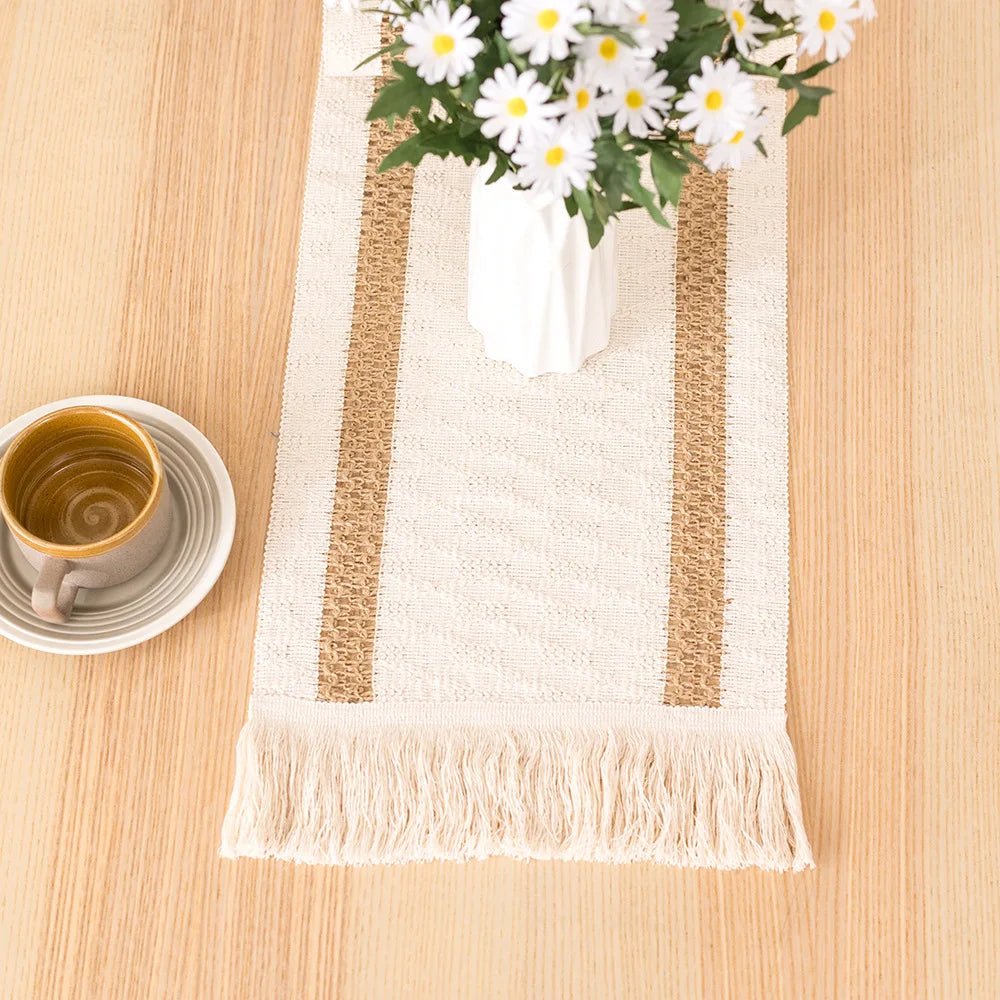 Premium Burlap Table Runner with Crochet Lace Trim - merch gone viral.