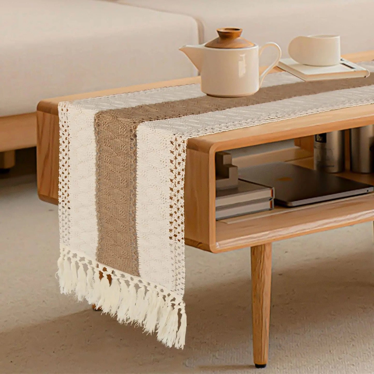 Premium Burlap Table Runner with Crochet Lace Trim - merch gone viral.