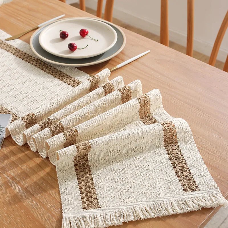 Premium Burlap Table Runner with Crochet Lace Trim - merch gone viral.