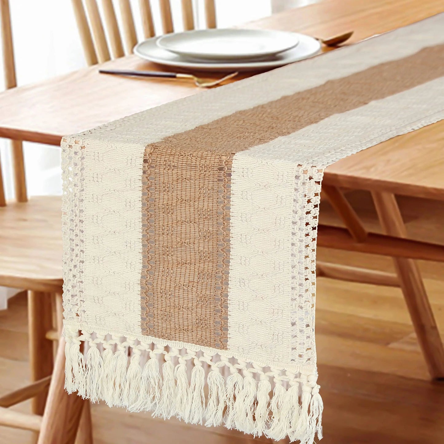 Premium Burlap Table Runner with Crochet Lace Trim - merch gone viral.