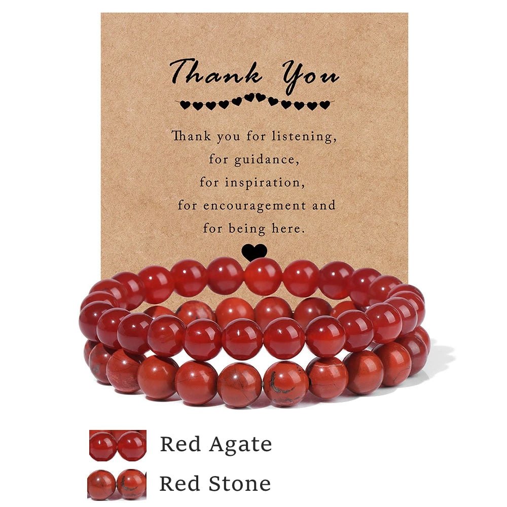Premium Natural Amethyst & Cat Eye Bead Bracelet Set - Couples Stretch Bracelets with Gift Cards - merch gone viral.