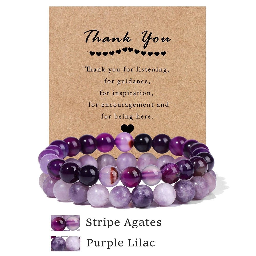 Premium Natural Amethyst & Cat Eye Bead Bracelet Set - Couples Stretch Bracelets with Gift Cards - merch gone viral.