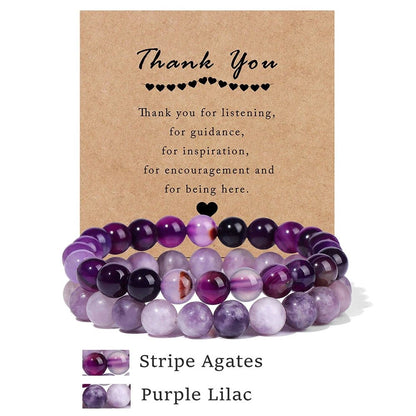 Premium Natural Amethyst & Cat Eye Bead Bracelet Set - Couples Stretch Bracelets with Gift Cards - merch gone viral.