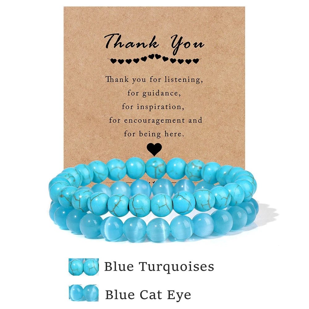 Premium Natural Amethyst & Cat Eye Bead Bracelet Set - Couples Stretch Bracelets with Gift Cards - merch gone viral.