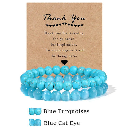 Premium Natural Amethyst & Cat Eye Bead Bracelet Set - Couples Stretch Bracelets with Gift Cards - merch gone viral.