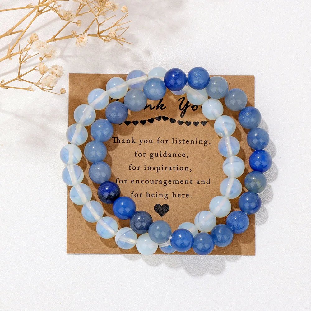 Premium Natural Amethyst & Cat Eye Bead Bracelet Set - Couples Stretch Bracelets with Gift Cards - merch gone viral.