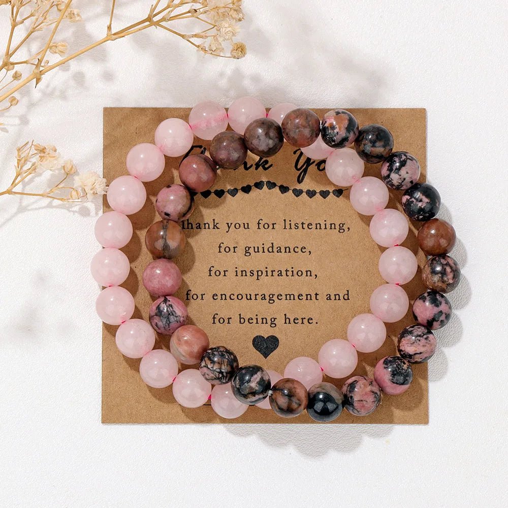 Premium Natural Amethyst & Cat Eye Bead Bracelet Set - Couples Stretch Bracelets with Gift Cards - merch gone viral.