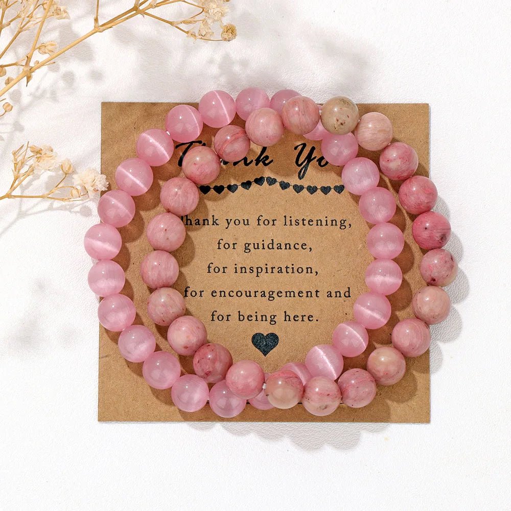 Premium Natural Amethyst & Cat Eye Bead Bracelet Set - Couples Stretch Bracelets with Gift Cards - merch gone viral.