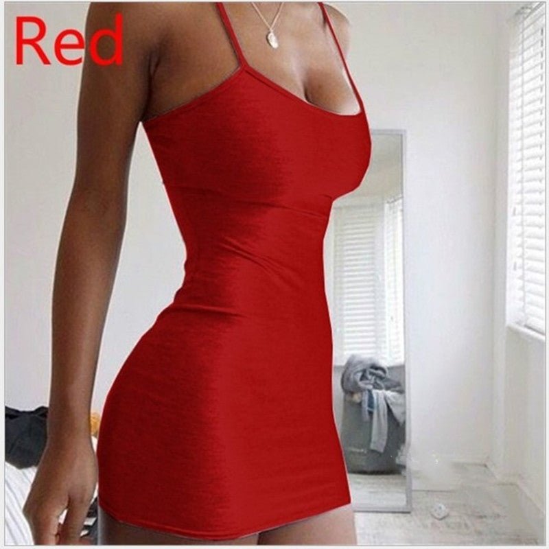 Pure Color Simple Hanging Neck Tight - fitting Hip Skirt - merch gone viral.