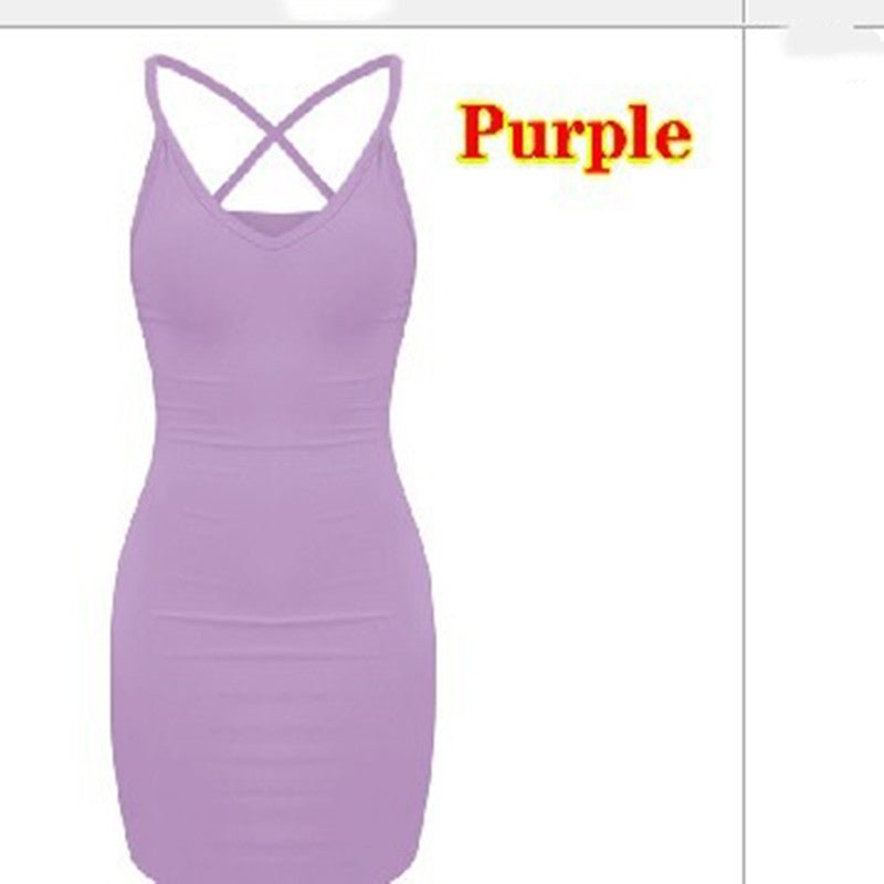 Pure Color Simple Hanging Neck Tight - fitting Hip Skirt - merch gone viral.