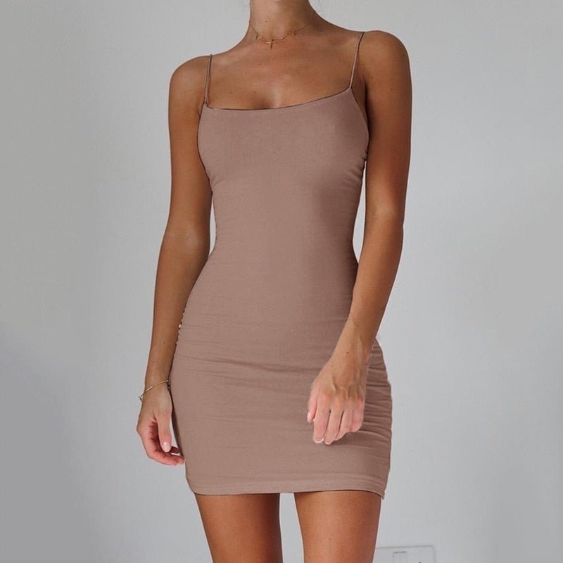 Pure Color Simple Hanging Neck Tight - fitting Hip Skirt - merch gone viral.
