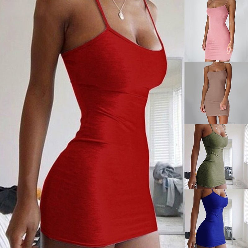 Pure Color Simple Hanging Neck Tight - fitting Hip Skirt - merch gone viral.