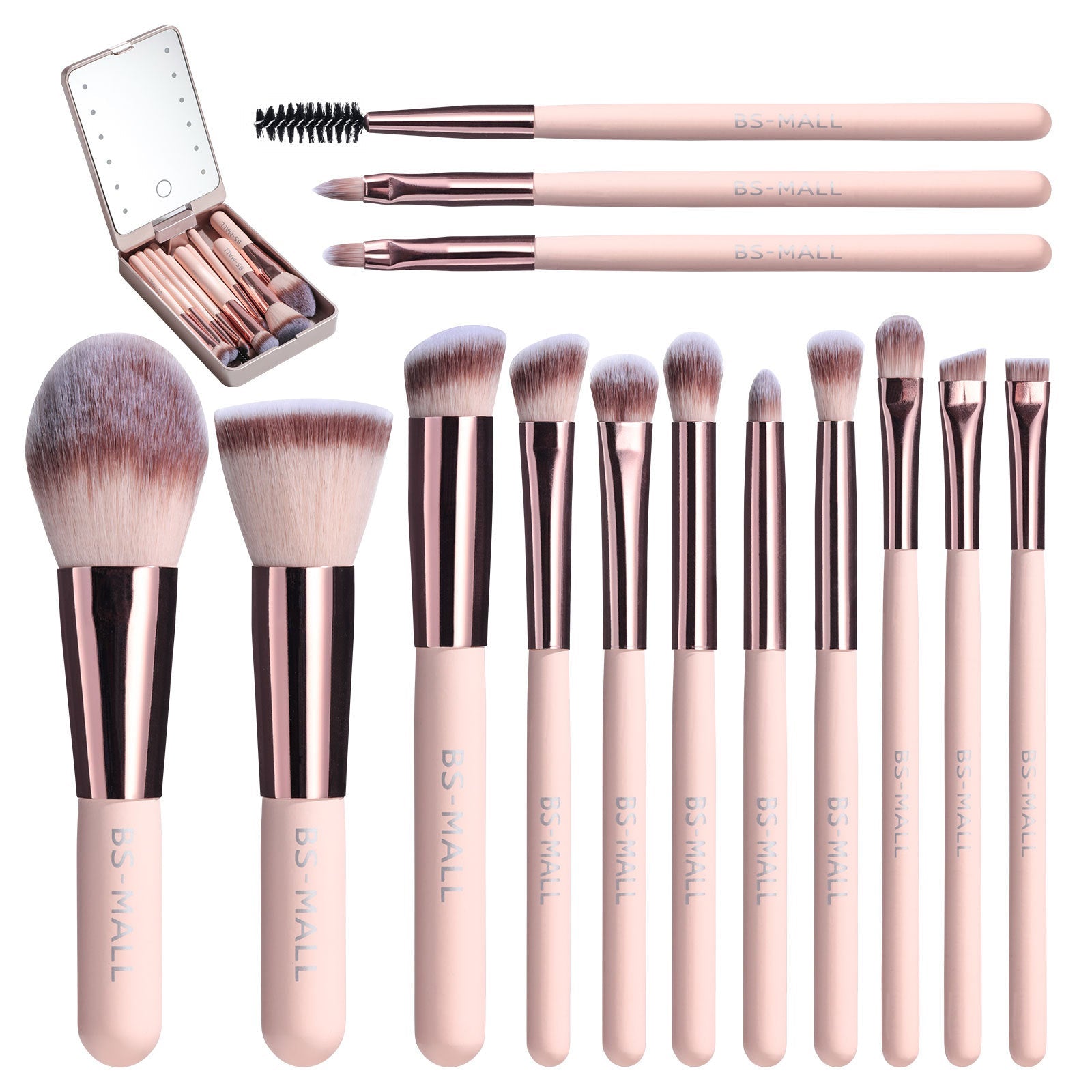 Rechargeable Luminous Mirror With Bright Even Illumination And 14 Piece Synthetic Fiber Makeup Brush Set - Merch Gone Viral
