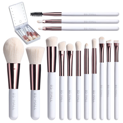 Rechargeable Luminous Mirror With Bright Even Illumination And 14 Piece Synthetic Fiber Makeup Brush Set - Merch Gone Viral