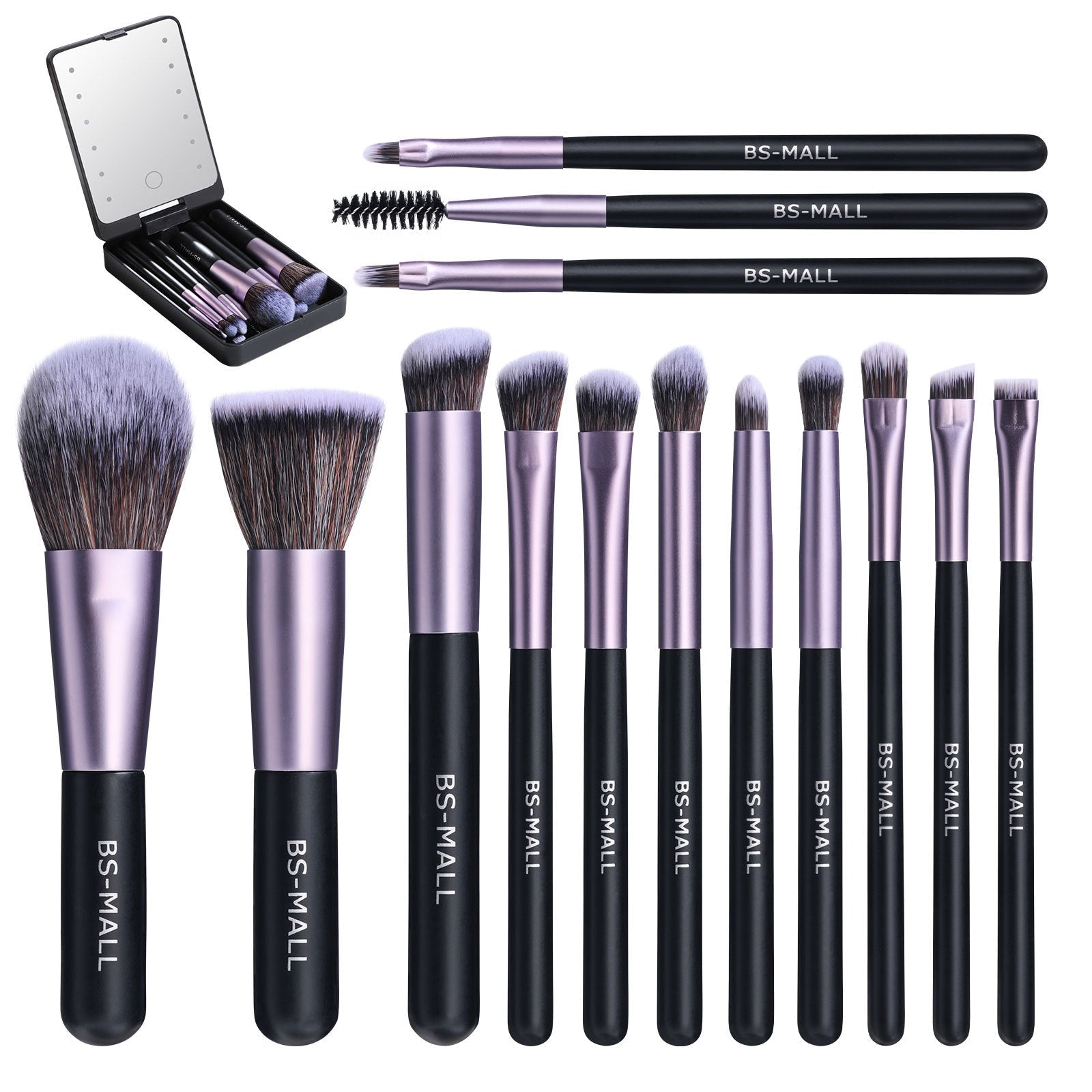Rechargeable Luminous Mirror With Bright Even Illumination And 14 Piece Synthetic Fiber Makeup Brush Set - Merch Gone Viral