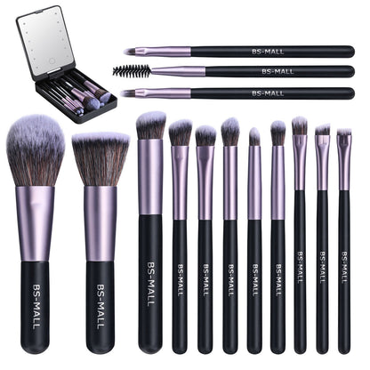 Rechargeable Luminous Mirror With Bright Even Illumination And 14 Piece Synthetic Fiber Makeup Brush Set - Merch Gone Viral