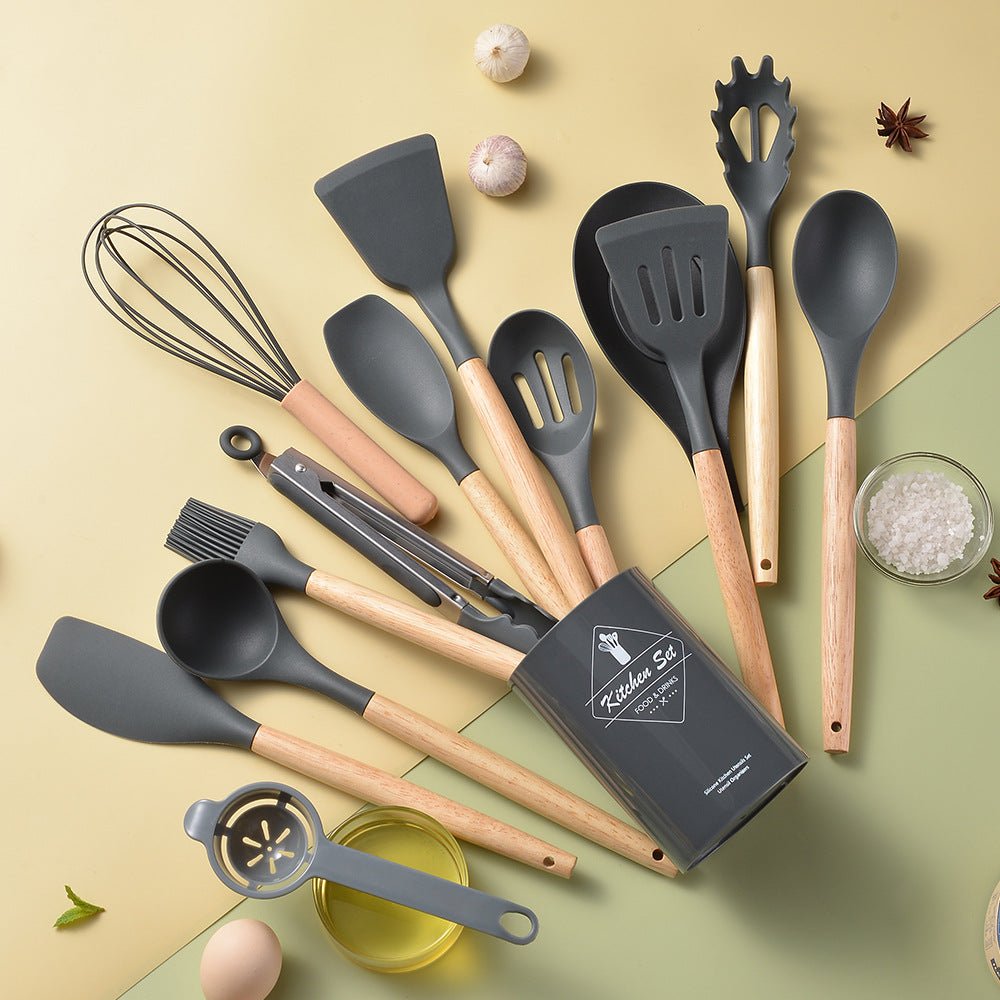 Silicone Kitchen Utensils With Wooden Handle Heat Resistant - Merch Gone Viral