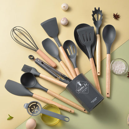 Silicone Kitchen Utensils With Wooden Handle Heat Resistant - Merch Gone Viral
