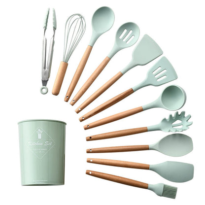 Silicone Kitchen Utensils With Wooden Handle Heat Resistant - Merch Gone Viral