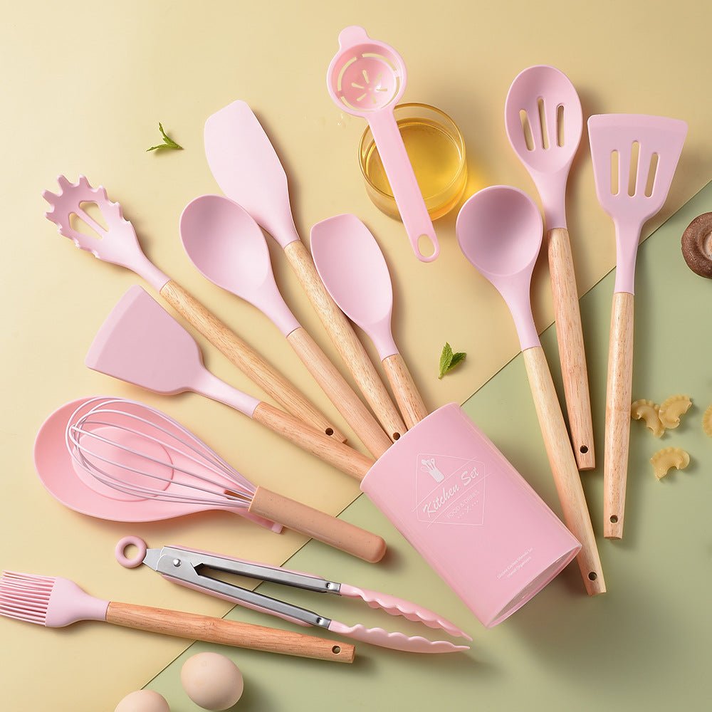 Silicone Kitchen Utensils With Wooden Handle Heat Resistant - Merch Gone Viral