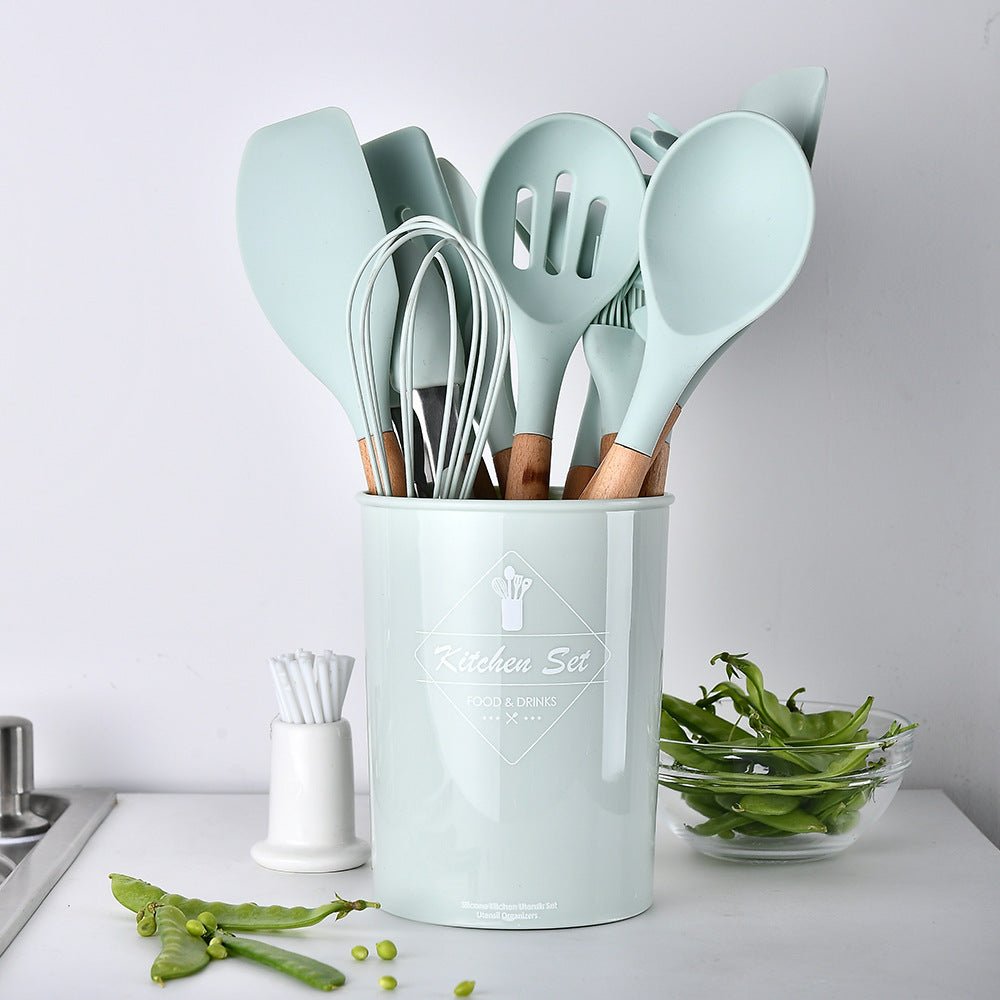 Silicone Kitchen Utensils With Wooden Handle Heat Resistant - Merch Gone Viral